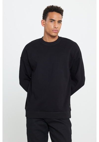 AC&Co / Altınyıldız Classics Erkek Sıyah Oversize Fit Bol Kesim Pamuklu İçi Polarlı Bisiklet Yaka Sweatshirt Siyah