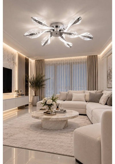 Mars Model Gümüş Kumandalı 6"lı Ledli 3 Renk Modu Kristal Salon Mutfak Yatak Çocuk Odası Avize