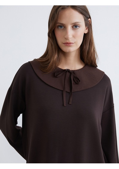 Lcw Everyday Kahverengi Bebe Yaka Oversize Kadın Sweatshirt Tunik