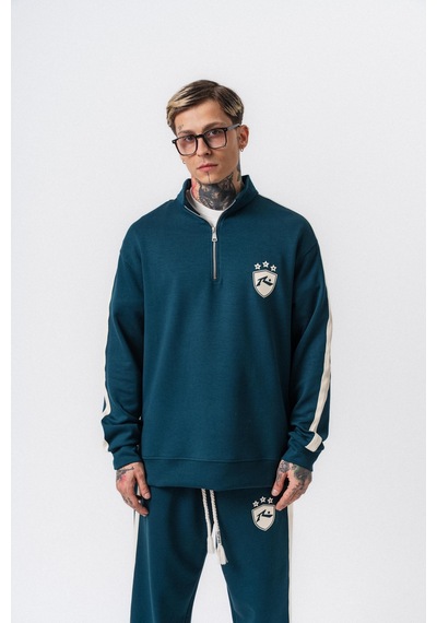 Respire Erkek Şerit Detaylı Yarım Fermuarlı Modal Sweatshirt Zümrüt