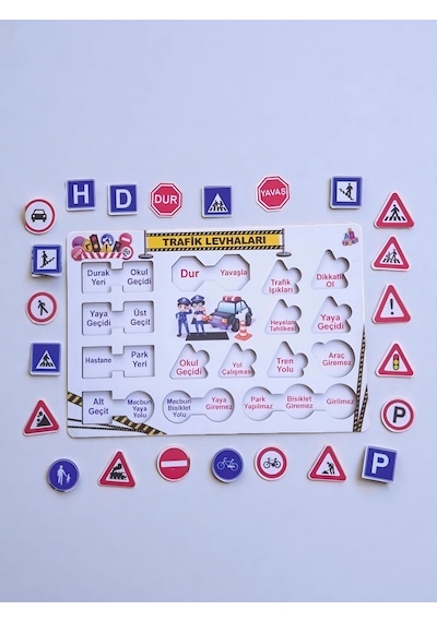 Eğitici Trafik Levhaları Ve İşaretleri - Açıklamalı Ahşap Oyuncak Puzzle