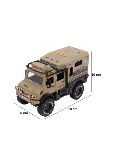 Bej Işıklı Ve Sesli Unimog Tarzı Off-road Karavan Jeep - 18 Cm Sürtmeli Safari Kamp Aracı Çok Renkli