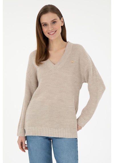 U.S. Polo Assn. Kadın Taş Melanj V Yaka Kazak 50297120-VR225