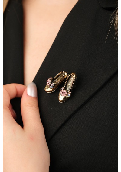 Çildan Womens Pembe Çicek Taş Detaylı Ayakkabı Figür Broş Pembe