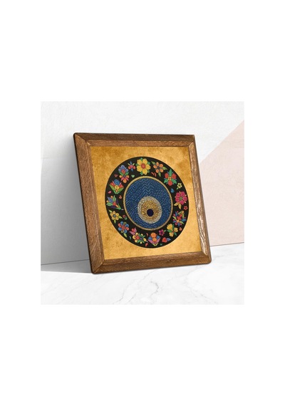 Pinecone Nazar Boncuğu Taş Duvar Tablosu - Ahşap Çerçeveli Taş Tablo - 25x25 Cm - Dekoratif Duvar Sanatı - Modern