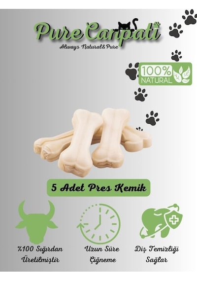 Tr Naturel Beyaz Pres Köpek Çiğneme Kemiği 5'li 7,5cm 7,5 Cm, Tatlandırıcısız