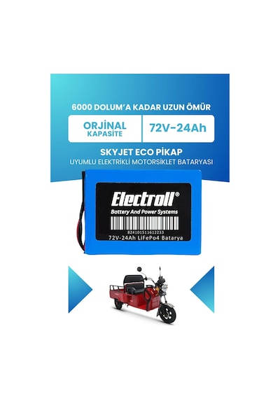 Skyjet Eco Pikap Uyumlu Batarya Standart Kapasite Lifepo4 72v 24ah Elektrikli Motorsiklet Bataryası