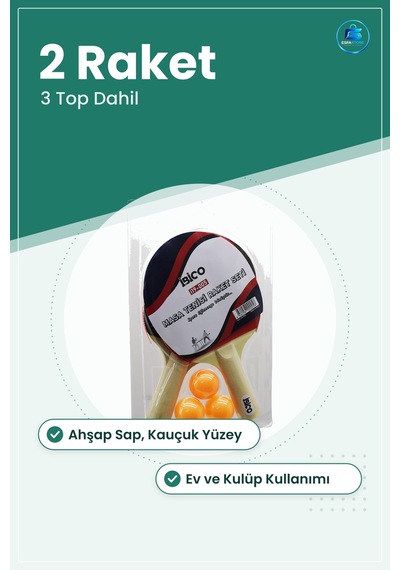 Masa Tenisi Seti 2 Raket 3 Top Ahşap Sap Kauçuk Yüzey Ev Okul Kul