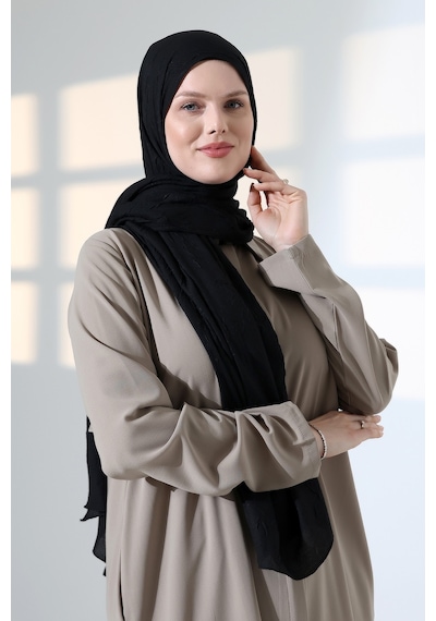 Kadın Tesettür Bambu Kraş Şal, Ütü Gerektirmeyen Doğal Hijab Başörtüsü 75x180 Cm - Siyah