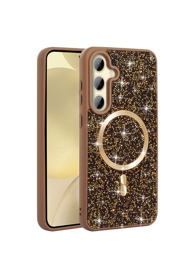 Maks Technology Galaxy Uyumlu S26 Plus Kılıf Pırlanta Tasarımlı M-safe Şarj Özellikli Mkst Mozaik Silikon Kapak - Desert Titanyum