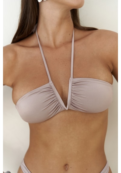 Mai Collection Mai Studios Co. Bunga Bağlamalı Büzgü Detay Lila Bikini Üstü Lila