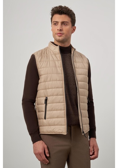 İmza Bej Kapitone Dik Yaka Düz Garnisiz-biyesiz Slim Fit Yelek 1009245150 Bej