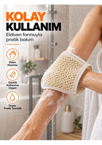 Hanex Doğal Pamuk Banyo Kese Eldiveni 22 Cm Vücut Temizleme Ve Peeling Kesesi