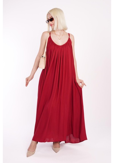 Madmext Bordo Halter Yaka Askılı Uzun Basic Kadın Elbise Mg2163 Bordo