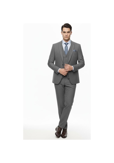 Presto Erkek Yelekli Slim Battal Takım Elbise 6 Drop Gri 792-070 Gri