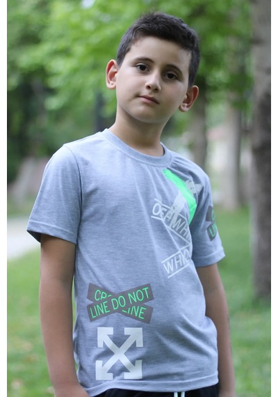 Markahit X Baskılı %100 Pamuk Erkek Çocuk T-shirt 9-16 Yaş Gri