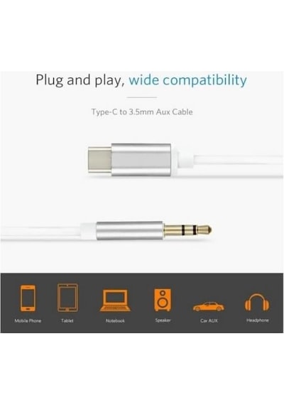 Type C To 3.5 Mm Aux Dönüştürücü, Tip C To Aux Çipli Adaptör