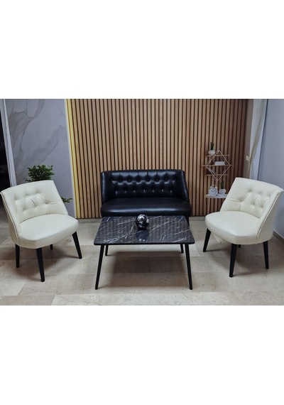 Azra Mobilya Deri Çay Seti Koltuk Takımı + Sehpa - Oturma Grubu - Cafe Mobilya - Ofis Mobilya - Balkon Mobilya Siyah-krem Azra Mobilya Deri Çay Seti Koltuk Takımı + Sehpa - Oturma Grubu - Cafe Mobilya - Ofis Mobilya - Balkon Mobilya Siyah-krem