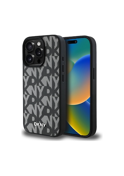 Apple Uyumlu iPhone 15 Pro Max Kılıf Dkny Lisanslı M-safe Şarj Özellikli 3d Yazılı Grid Pattern Kapak Gri
