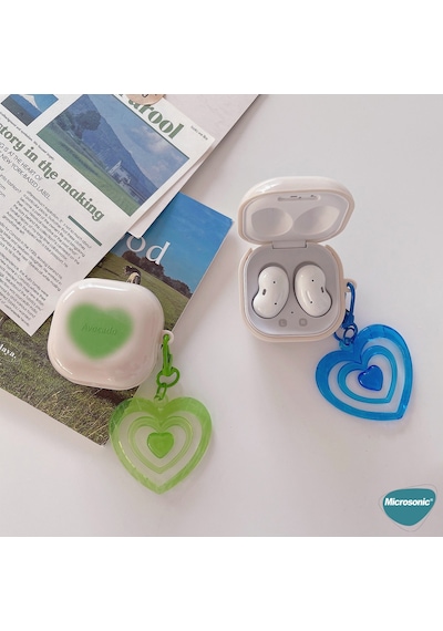 Microsonic Samsung Uyumlu Galaxy Buds 2 Kılıf Süslü Renkli Kalp Desenli Pembe