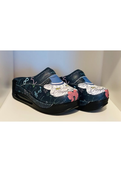 Drmoon Kedi Desenli Airmax Taban Hakiki Deri Sabo Kadın Terlik Siyah