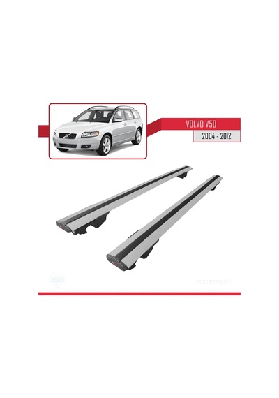 Volvo V50 Estate 2004-2012 Arası İle Uyumlu Hook Model Anahtar Kilitli Ara Atkı Tavan Barı Gri