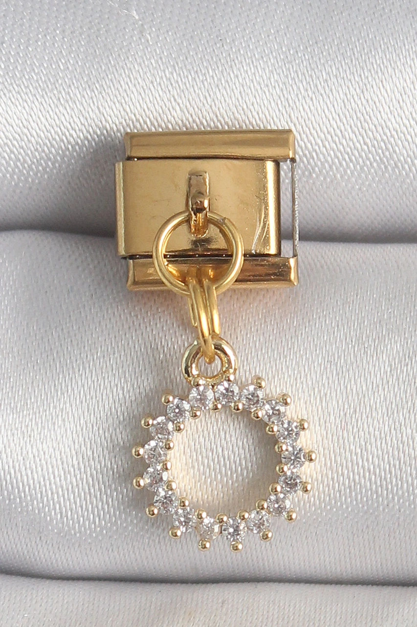 316l Çelik Gold Renk Zirkon Taşlı Sallantı Güneş Model Nomination Charm Altın