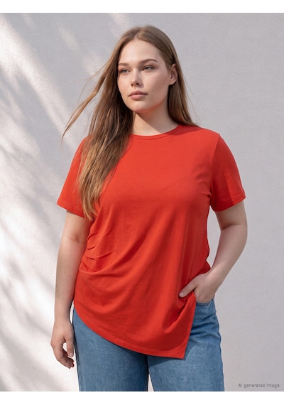 Lcw Curve Kırmızı Asimetrik Kesimli Büzgülü Bluz