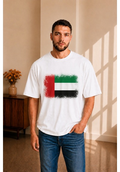 Sngl Tekstil Erkek Oversize Bae Bayrak Baskılı Kısa Kollu Tişört S M L Xl 2xl Beyaz