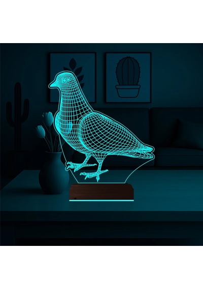 Luvivia Güvercin Kuş 3d Lamba - Masa Gece Lambası Şeffaf