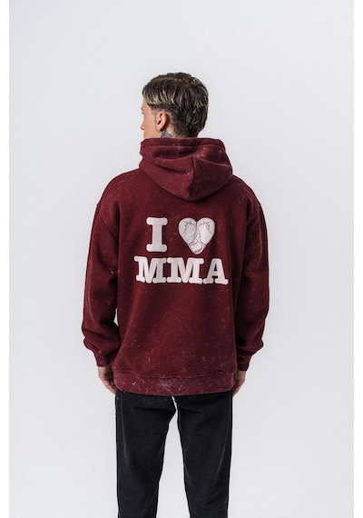 Respire Erkek Mma Baskılı Kapüşonlu Oversize Hoodie Bordo