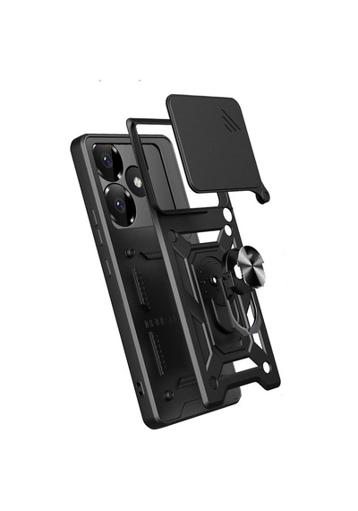 Poco F6 Kılıf Magnetik Standlı Kamera Korumalı Hptk Sürgülü Vega Kapak - Siyah Siyah