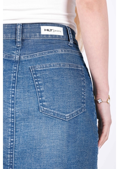 HLT Jeans Nordic Blue Kadın Regular Fit Likralı Yüksek Bel Orta Boy Denim Kot Etek Alice-4013 Mavi