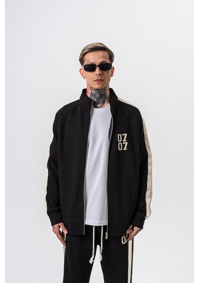 Respire Erkek 7 Şerit Detaylı Dik Yaka Doubleface Zip Oversize Sweatshirt Siyah