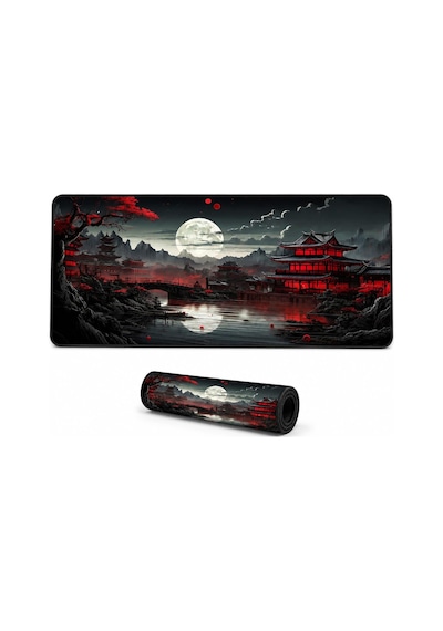 Zen Xxl Mouse Pad 90x40 Cm, Büyük Masa Matı, 3 Mm Dikişli Kenar, Kaymaz Kauçuk Taban, Gaming Mousepad Crimson Temple