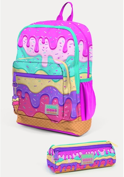 Coral High Kids Pembe Rengarenk Dondurma Desenli 2'li Okul Çanta Seti Set0223731