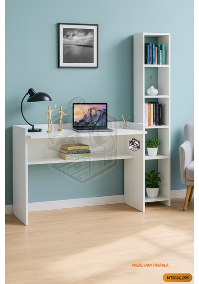 Tamamı Mdf Boy Kitaplıklı 6 Raflı Modern Çalışma Odası Seti
