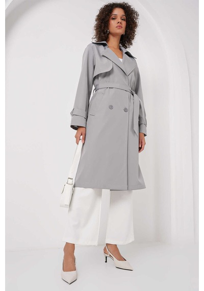 Bigdart Gabria Kol Düğme Detaylı Trenchcoat Gri