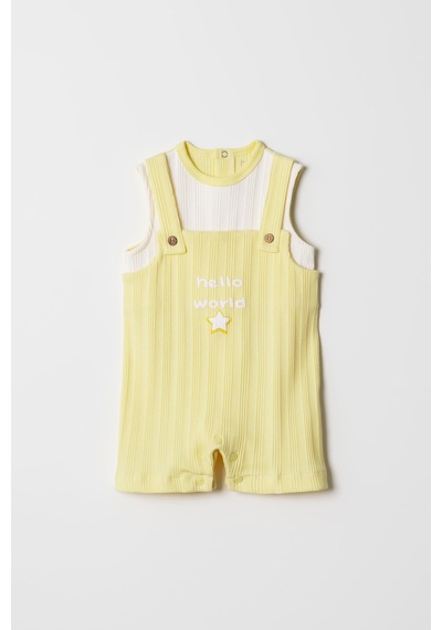 Hafy Baby Hello World Nakışlı, Erkek / Kız Çocuk Salopet Tulum Sarı