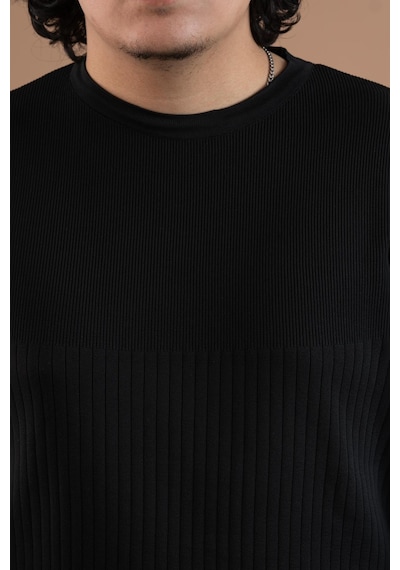 Bisiklet Yaka Likralı Microfilament Kumaş Slimfit Erkek Sweatshirt Siyah