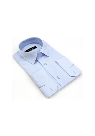 Açık Mavi Uzun Kol Düz Renk Slim Fit Erkek Gömlek // 151-3 Açık Mavi