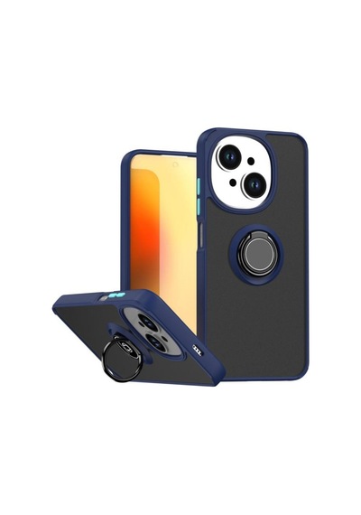 Tecno Spark Go 1 Uyumlu Kılıf Yüzüklü Standlı Extra Darbe Koruma Sert Silikon Kapak - Lacivert Lacivert