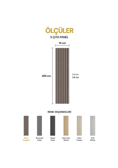 Vilo Mpc S Çıta Duvar Paneli Rose Copper 265cm Yapıştırmalı Montaj - Neme Ve Darbeye Dayanıklı