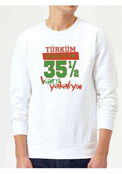 Türküm Doğruyum Karşıyakalıyım Izmir 35,5 Baskılı Beyaz Erkek Sw