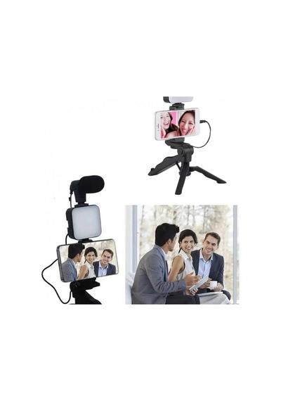 Led Işıklı Telefon Video Çekim Kiti Mini Tripod Mikrofonlu Bluetooth Kumandalı Vlog Seti