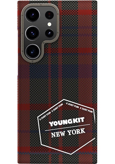 Galaxy S24 Ultra Uyumlu Kılıf Ekose Desenli Youngkit Gezhi Serisi Kapak Kırmızı