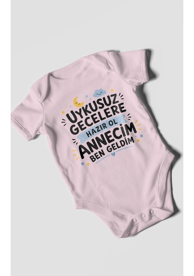 Morivokids Anneye Özel Kısa Kollu Bebek Body %100 Pamuk Bebe Pembe