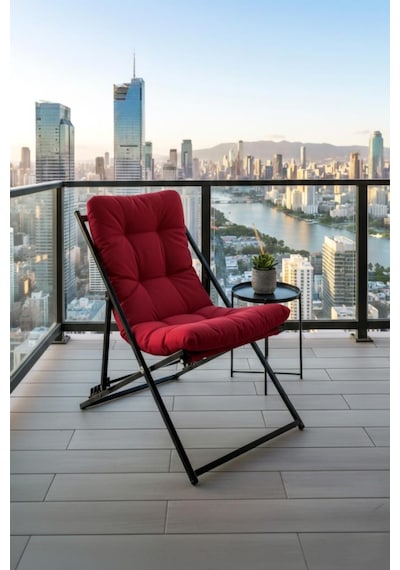 Napper Katlanabilir Kırmızı Şezlong - Su Geçirmez Kumaş, Metal İskelet, Balkon Ve Bahçe Sandalyesi Kırmızı