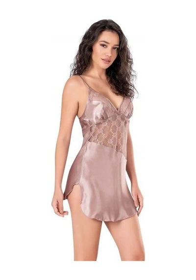 Aria's Closet Dantel İşlemeli İnce Askılı Vizon Kısa Saten Gecelik VİZON