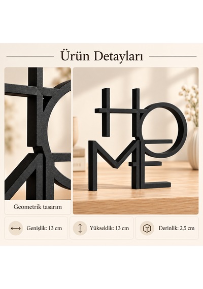 Geometrik Home Yazısı Dekoratif Masaüstü Ve Raf Süsü Siyah